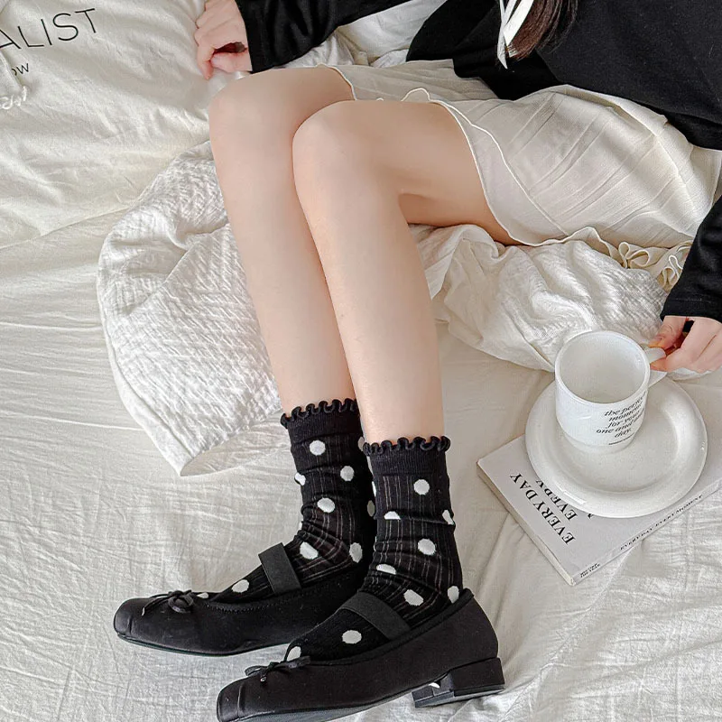 Женские носки в горошек, тонкие дышащие женские носки в сетку, JK, японские кавайные милые милые носки в стиле Лолиты для девочек с рюшами