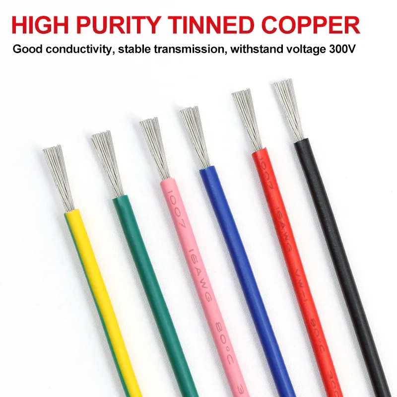 2/5 متر UL1007 الأسلاك النحاسية المعلبة 30 28 26 24 22 20 18 16AWG PVC العزل مرنة كابل إلكتروني لتقوم بها بنفسك LED مصباح سلك الإضاءة