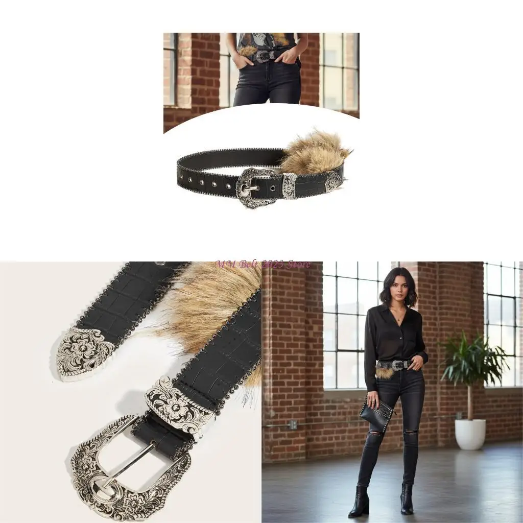 

49ME PU Leather Sash Belt Punk Waist Cummerbund Retro Western Waist Ornament Fashion Hip Decoration Waistband Girdle