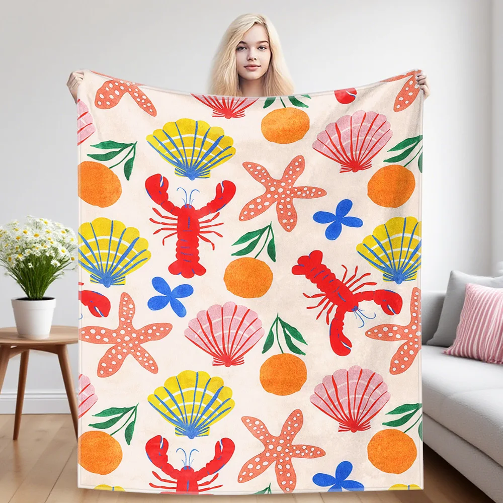 Summer Lobster Tide Flannel Blankets Are Perfect For Sofas, Office Beds, Travel, Sleep, And Use Throughout The Four Seasons