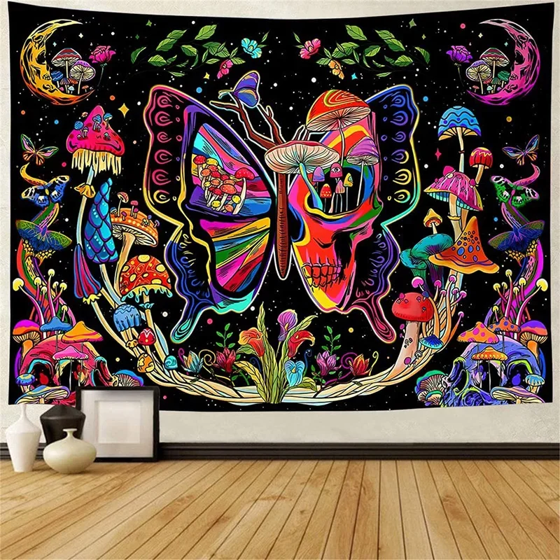 witchcraft Tapestry White and Black Floral Hands Psychedelic magic Hippie Boho Wall Hanging Divination Tapestry bedroom decor