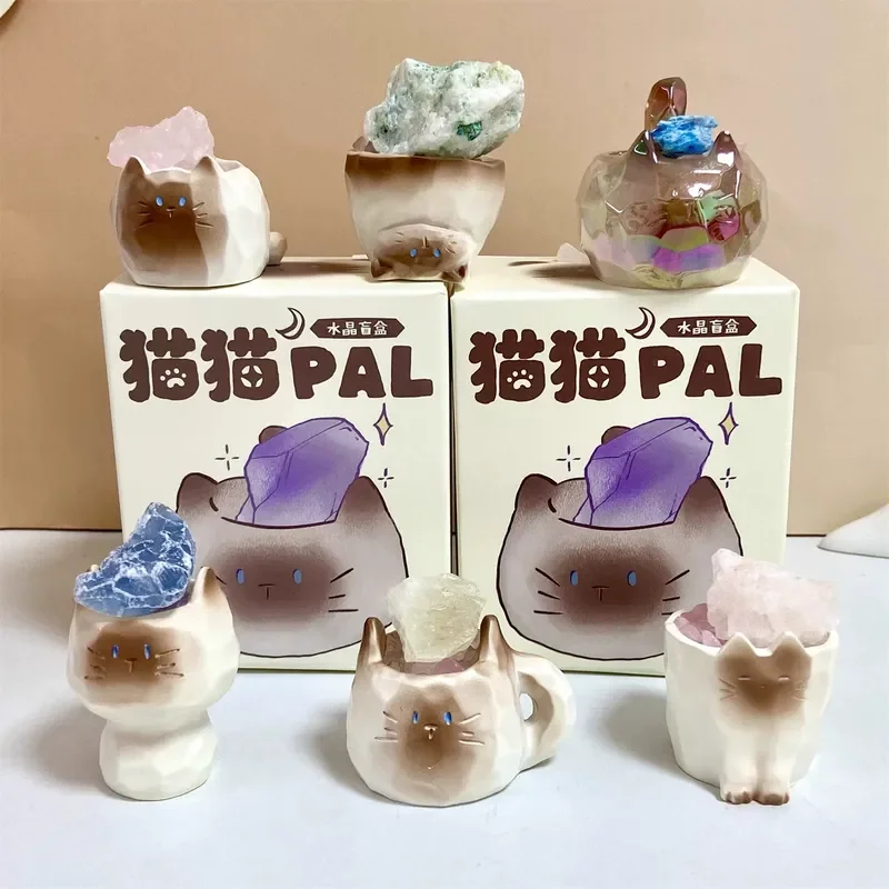 กล่องสุ่มฟิกเกอร์แมวคริสตัล Pal Cat รุ่นมินิ ออริจินัล สไตล์การ์ตูน น่ารัก เหมาะสำหรับตกแต่งโต๊ะทำงาน รถยนต์ ของขวัญเสริมโชคดี สำหรับคนรักแมว