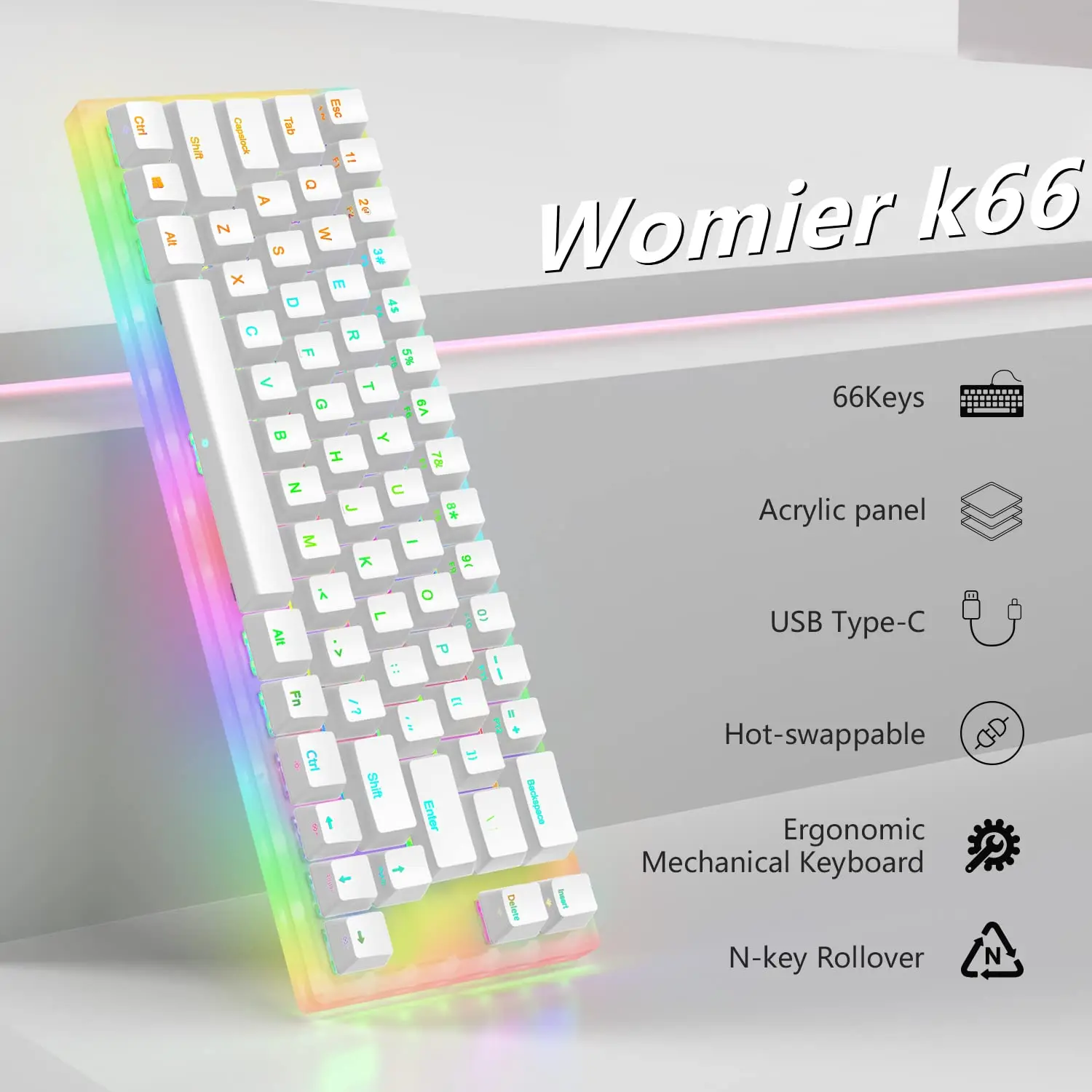 Imagem -06 - Teclado Mecânico com Fio Gaming Rgb Backlit Gateron Switch para pc Laptop Mulheres K66 Gamer Hot Swappable Tipo-c