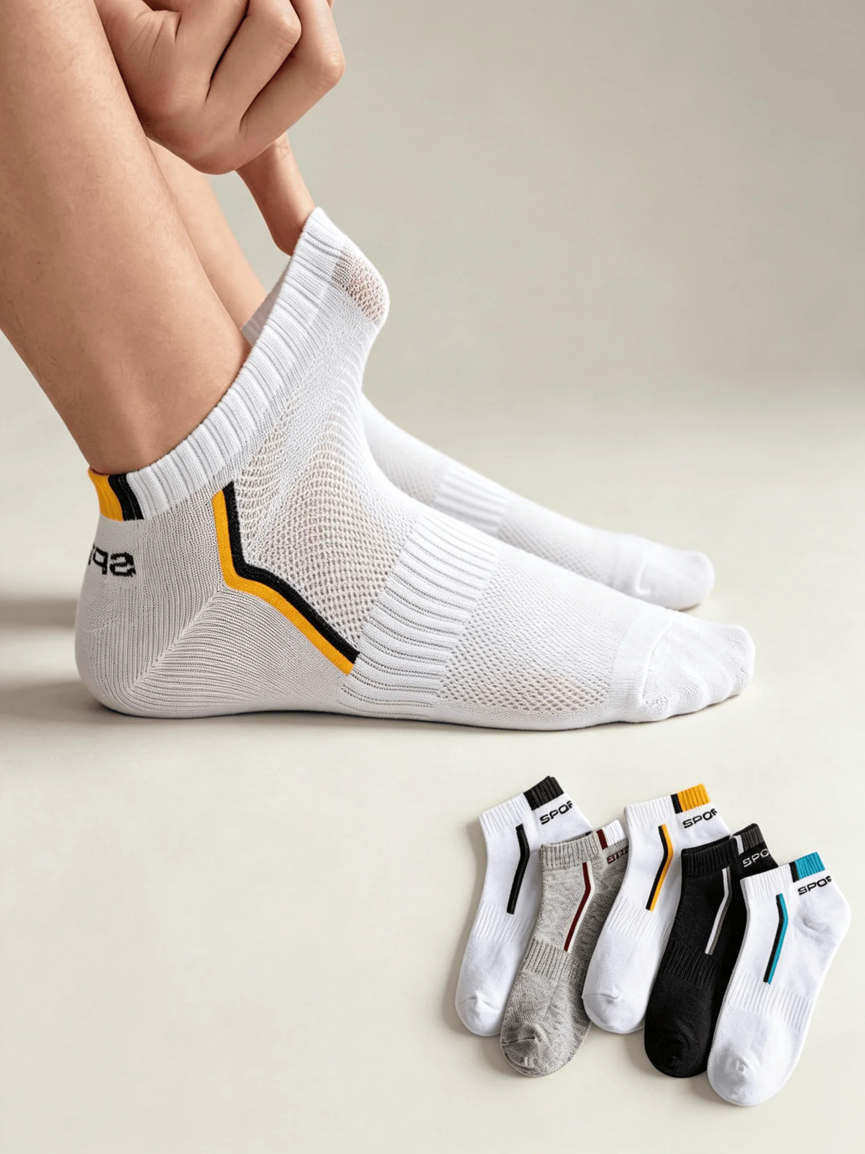5pairs Men's Fashion Sports Socks, Striped Cotton Sweat Absorption Breathable Comfortable Ankle Socks