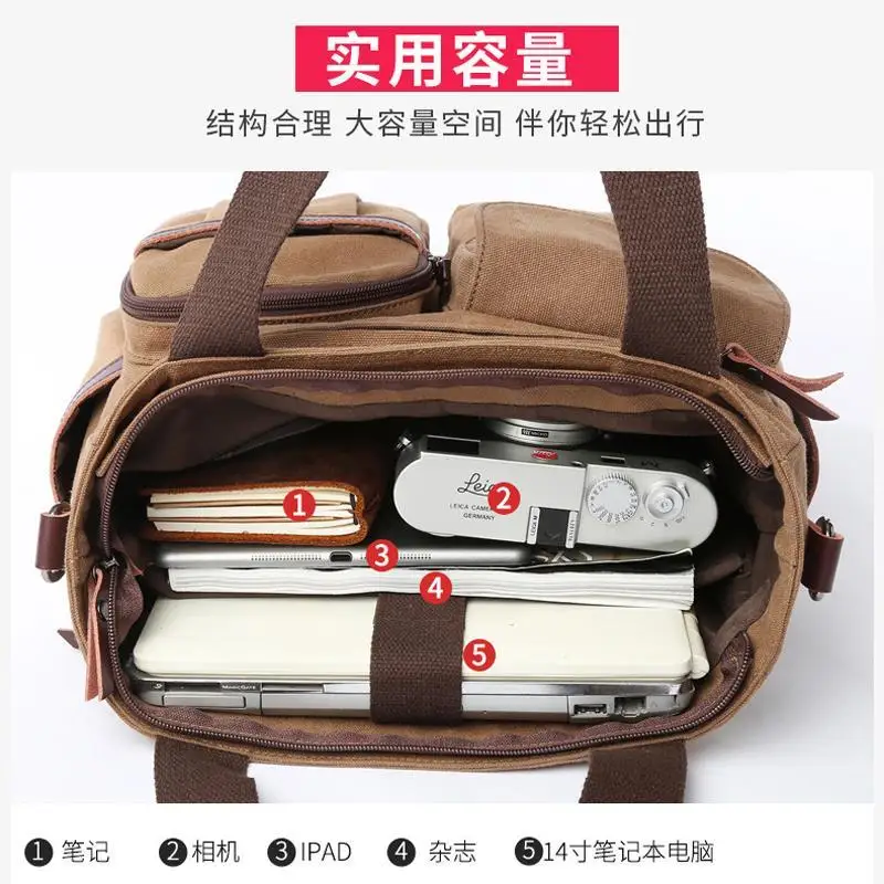 حقائب يد رجالية حقيبة قماش حقيبة كتف رجل للوثائق سعة كبيرة حمل حقيبة كمبيوتر محمول حقائب سفر كروسبودي خمر #4