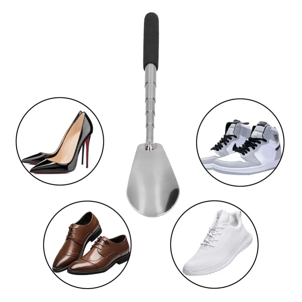 1 Pcs Retractable Long Handle Shoehorn Stainless Steel Shoe Aid For Elderly Unisex Shoe Putting Helper Mobility Assistance Tool