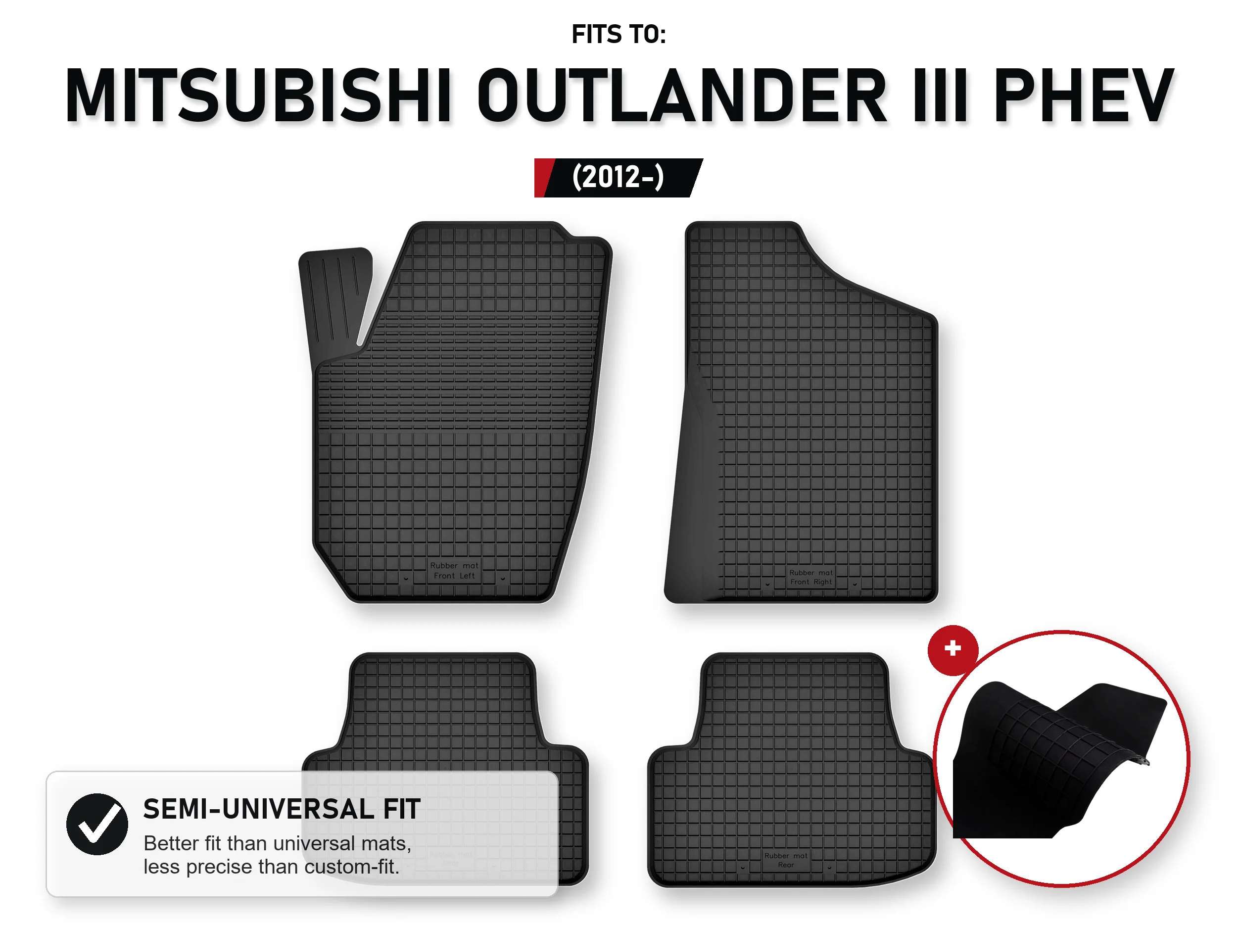Tapijten in de put met tunnel voor: Mitsubishi Outlander Iii Phev 2012- 5 stuks