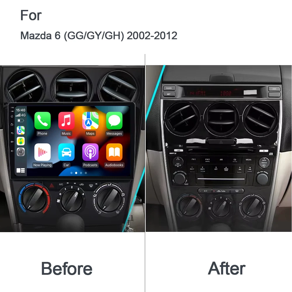 720P CarPlay 720P 8G+128GB 14 Car Player GPS Stereo Radio Navigation Autoradio WiFi Multimedia For Mazda 6 (GG/GY/GH) 2002-2012