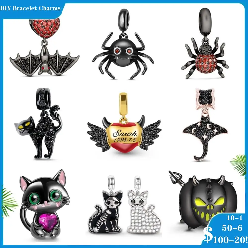 

Original Pendant Charms Bracelet New Pendant Black Cute Cat Bat Spider Charm Beads DIY Women Jewelry Making Berloque Gifts