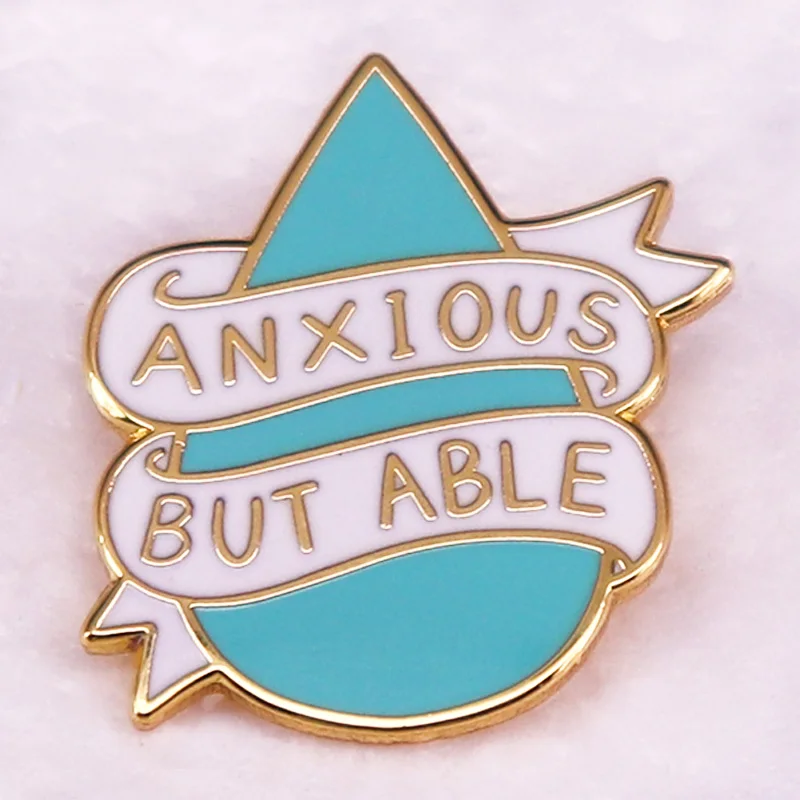 Anxious But Able Enamel Pin Mental Health Encouragement blue water drop brooch badge jewelry gift