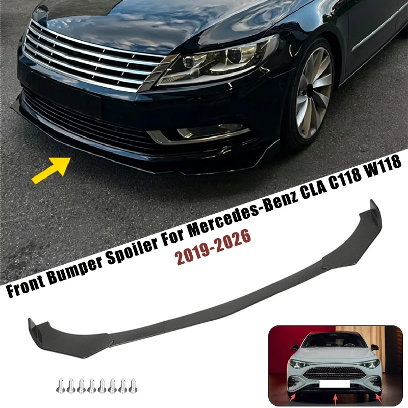 Sport Front Bumper Splitter Spoiler Lip For Mercedes-Benz CLA C118 W118 2019-2026 5Pcs Adjustable Sectional Car Tuning Body Kit