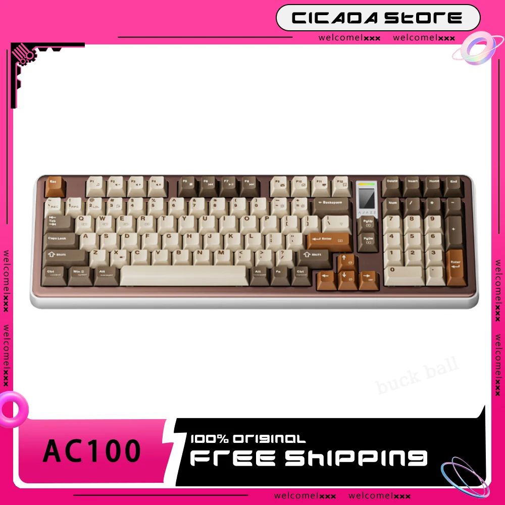 

Ajazz Ac100 Mechanical Keyboard Aluminum Alloy Wireless 3 Mode Rgb With Screen Gasket Gaming Keyboard Pc Gamer Office Mac Gift