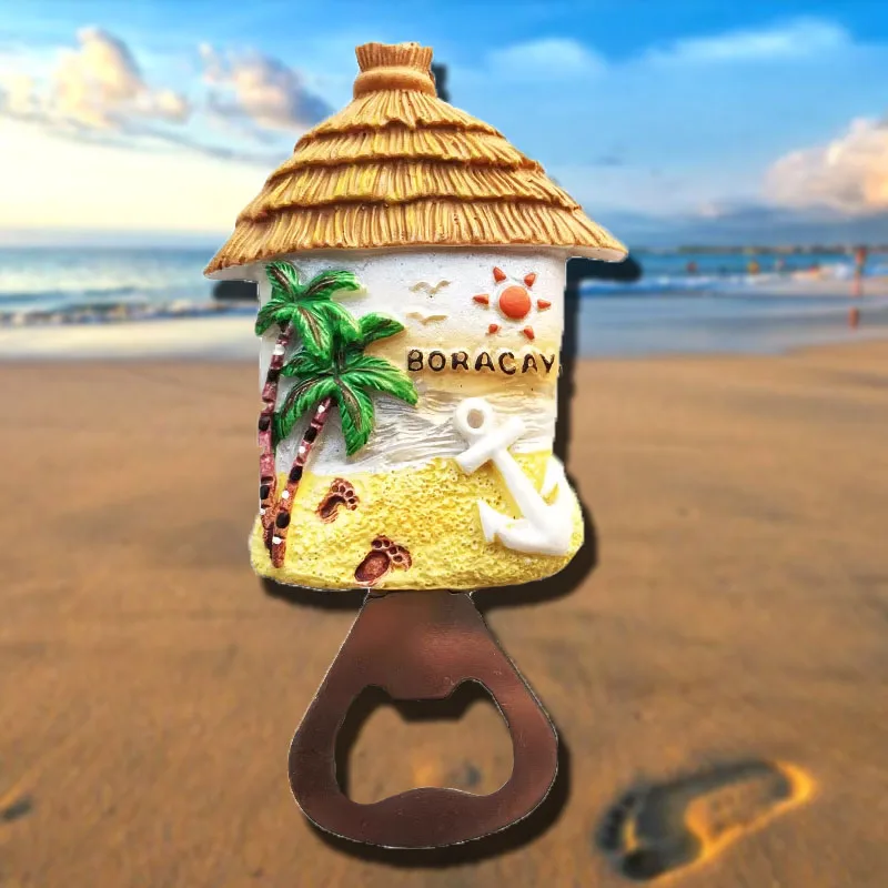 Philippines Boracay creative thatched house bottle opener travel souvenir gift stereo magnet refrigerator sticker message