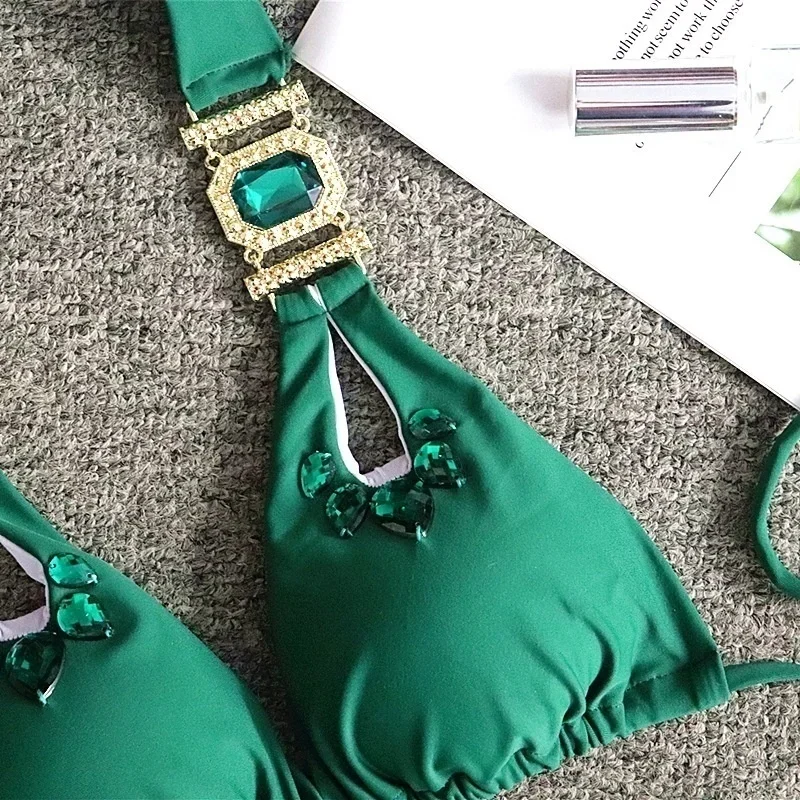 2025 Two 2 Piece Swimsuit Female Luxury Crystal Sexy Thong String Bikini Set Women Swimwear Beach Wear Bathing Suit