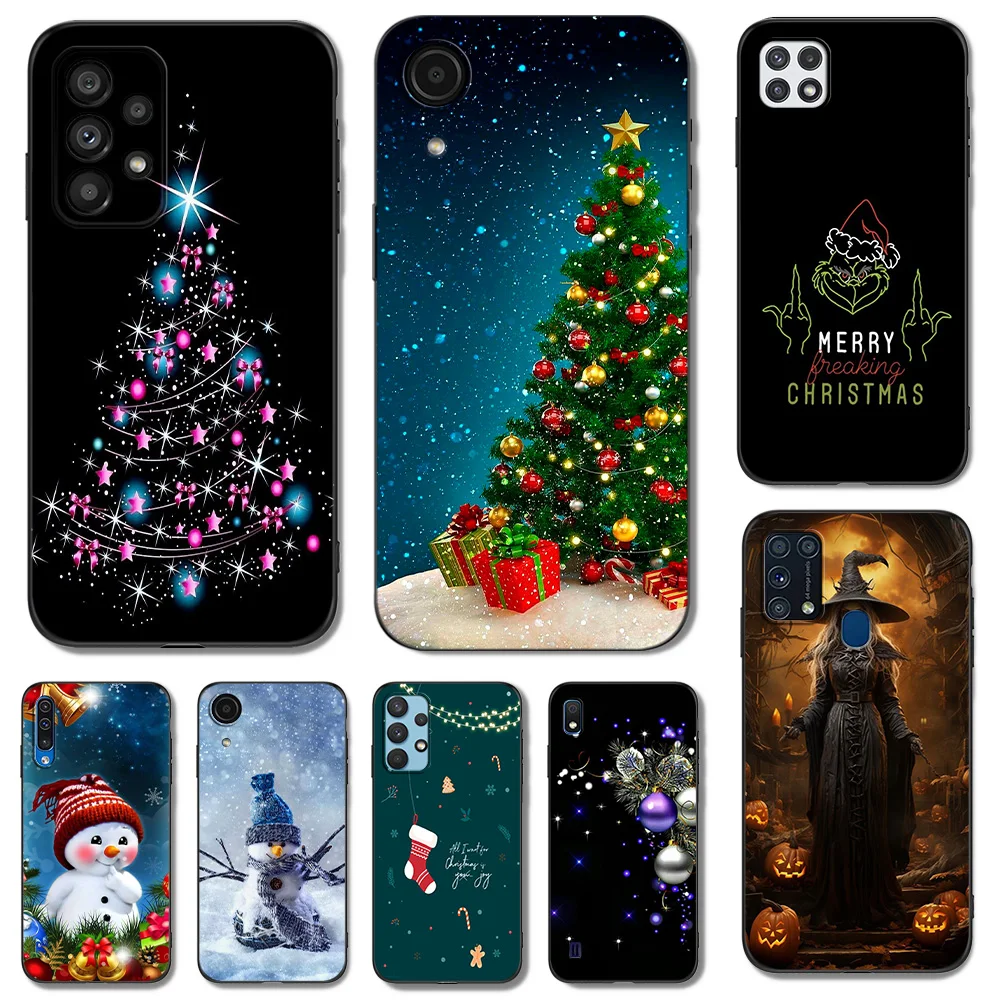 Black tpu Case For Samsung galaxy A3 A5 A7 2016 2017 2018 cover Christmas Halloween Snowman