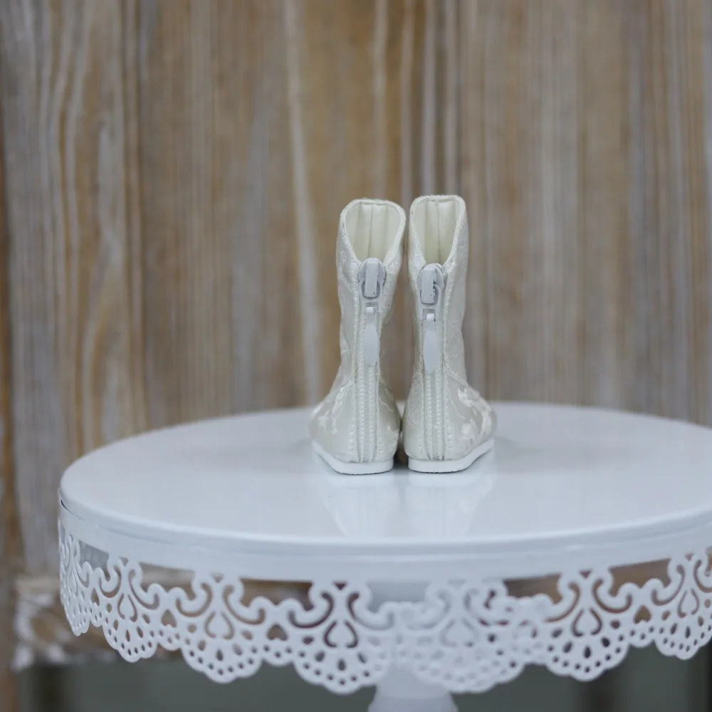 Sapatos de boneca bjd em estoque, 1/4 meninas, elegante, liso, jacquard, estilo retrô, botas de tornozelo, brinquedos diários, presentes brancos, acessórios de boneca bjd