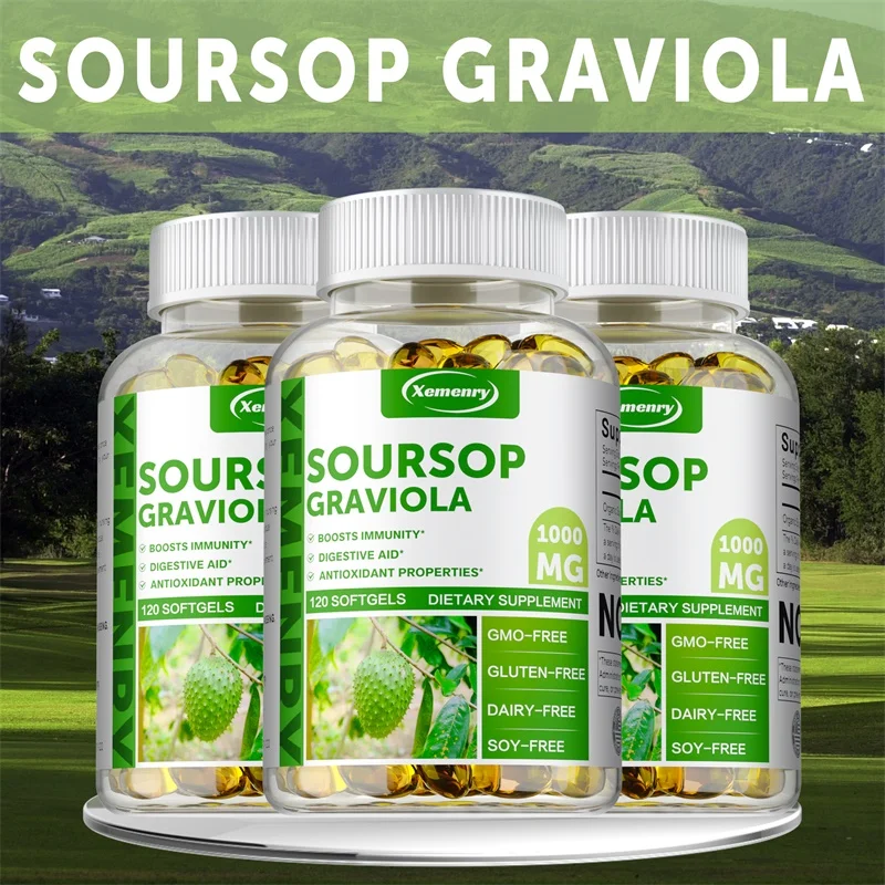 

Soursop Graviola 1000MG - Supports Healthy Cell Growth and Function, Improves Mood, Relieves Stress, and Enhances Immunity