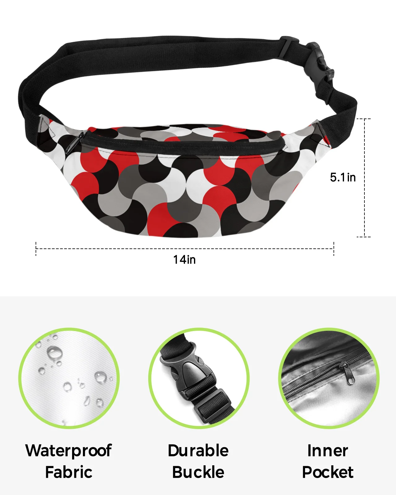 Middle Ages Modern Abstract Geometry Red Waist Packs for Women Waterproof Outdoor Sports Waist Bag Unisex Crossbody Shoulder Bag