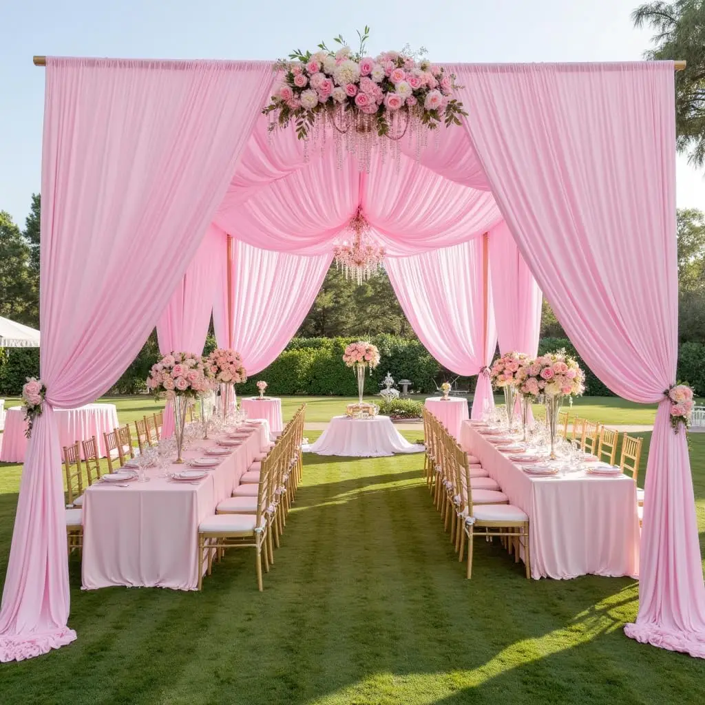 2 Panels Pink Backdrop Curtain for Wedding Polyester Photography Backdrop Drapes for Birthday Parties Stage Backdrop Stand