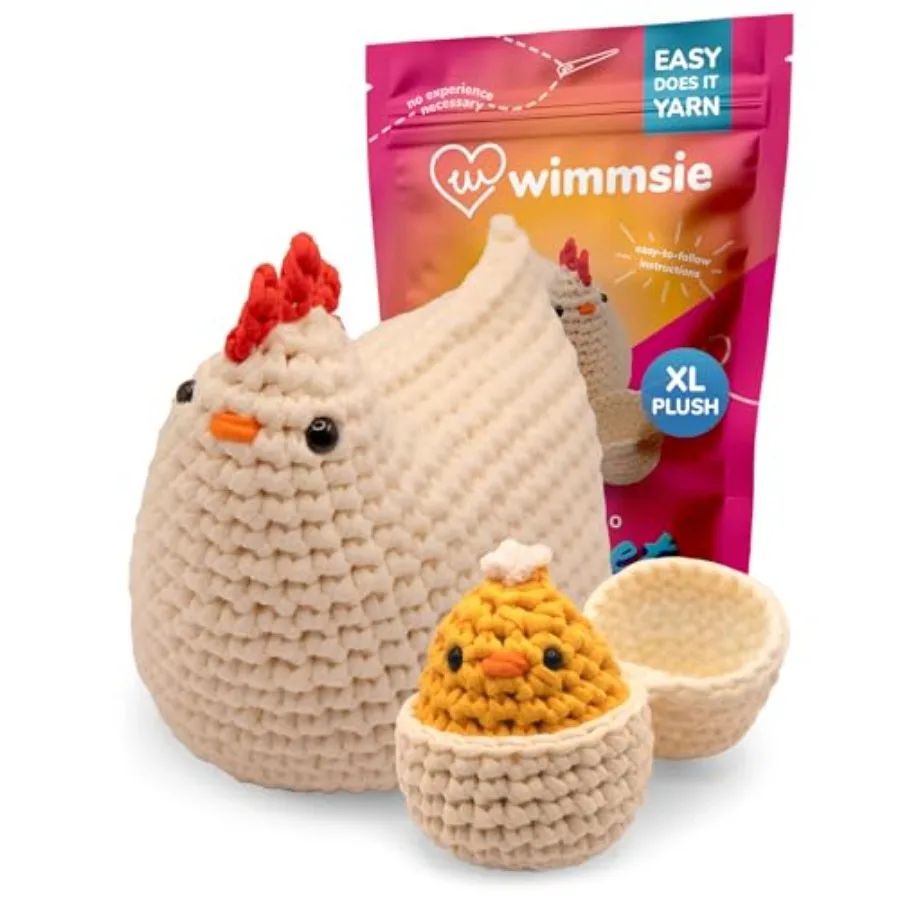 

Crochet Animal Kit for Beginners - Easy Beginner Crochet Kit for - Amigurumi Chicken Chick and Egg - 3 Kawaii Stuffed Animals -