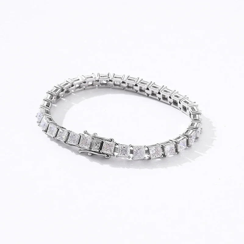 4x4mm D Color Princess Cut Moissanite Tennis Bracelet For Women GRA Certified S925 Silver Lab Diamond Hand Chain Jewelry