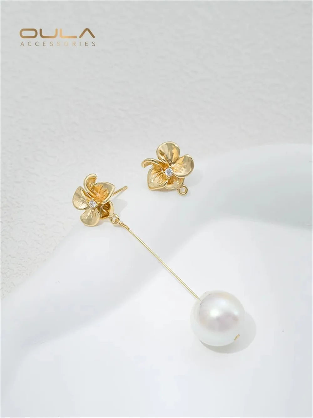 

14K Gold-Color Plated Peach Blossom Earrings with Hanging Fairy Flower 925 Silver Needle Diy Hand Earrings Materials