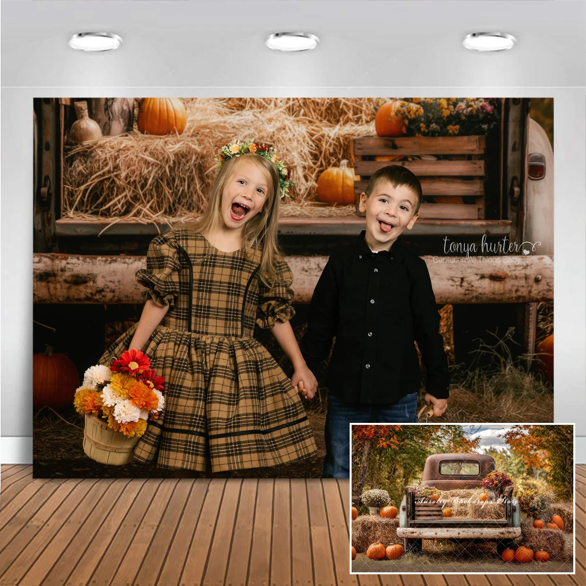 Pumpkin Patch Pickup Backdrops Cake Smash Child Baby Photo Props Adult Kids Decors Halloween Truck Photography Studio Background