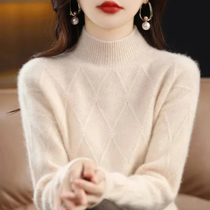 

2023 Autumn Winter New Turtleneck Winter Women's Sweater Warm Knitted Pullover Slim Tops Jersey Knitwear Jumper Bottoming Tops