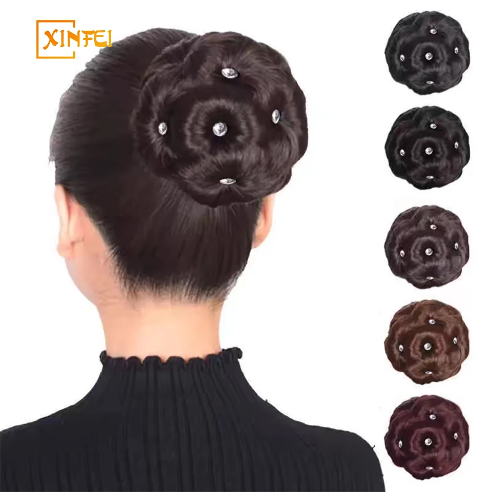 

XINFEI Fashion Wig Synthesis Curly Chignon Elastic Flowers Hair Clips Donut Hairpiece Hairpiece Claw Clip