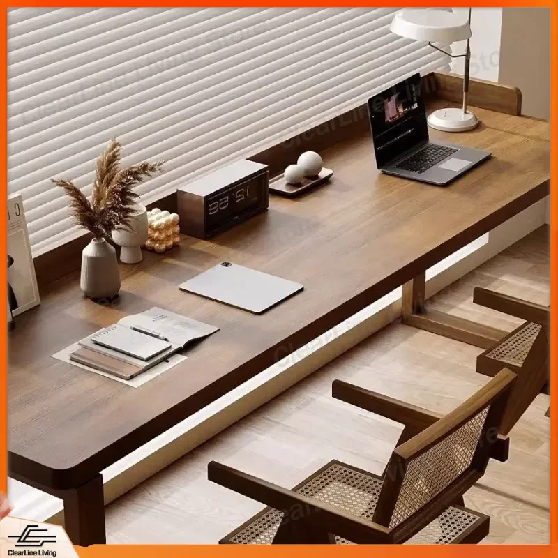 Wall Mounted Solid Wood Desk Double Rectangular Study Table Modern Long Durable Modular Floating Workstation Home Office