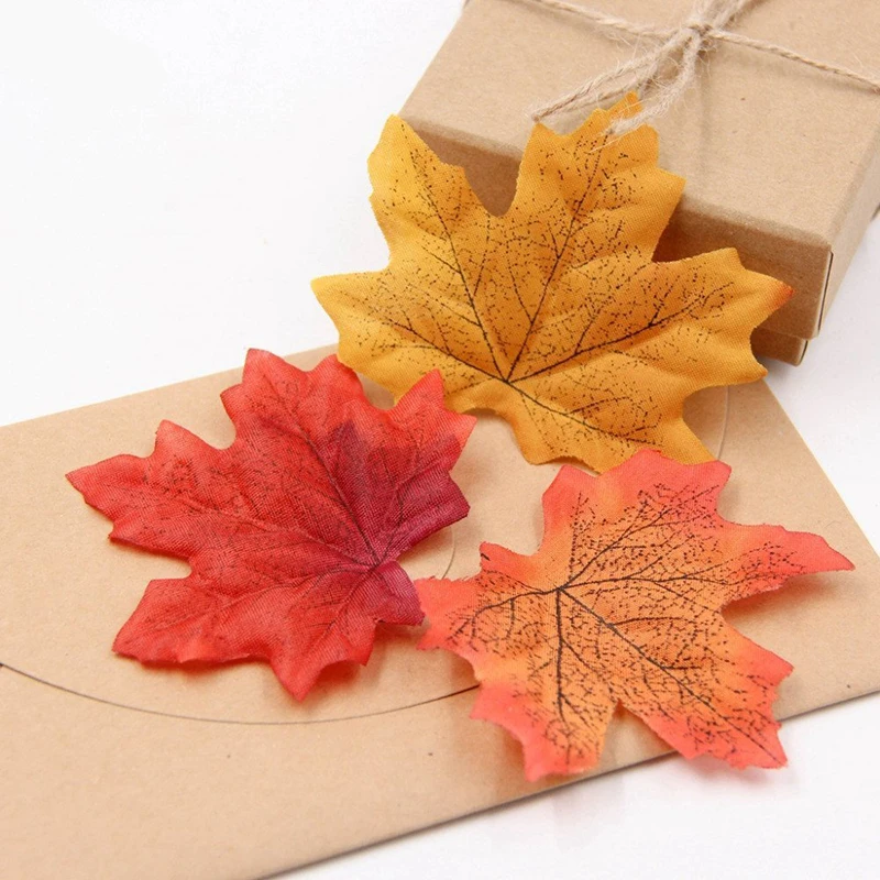 Hoja de arce de seda Artificial, guirnalda de hojas falsas de otoño, vid, Acción de Gracias, Halloween, decoración de fiesta de boda, 100 piezas