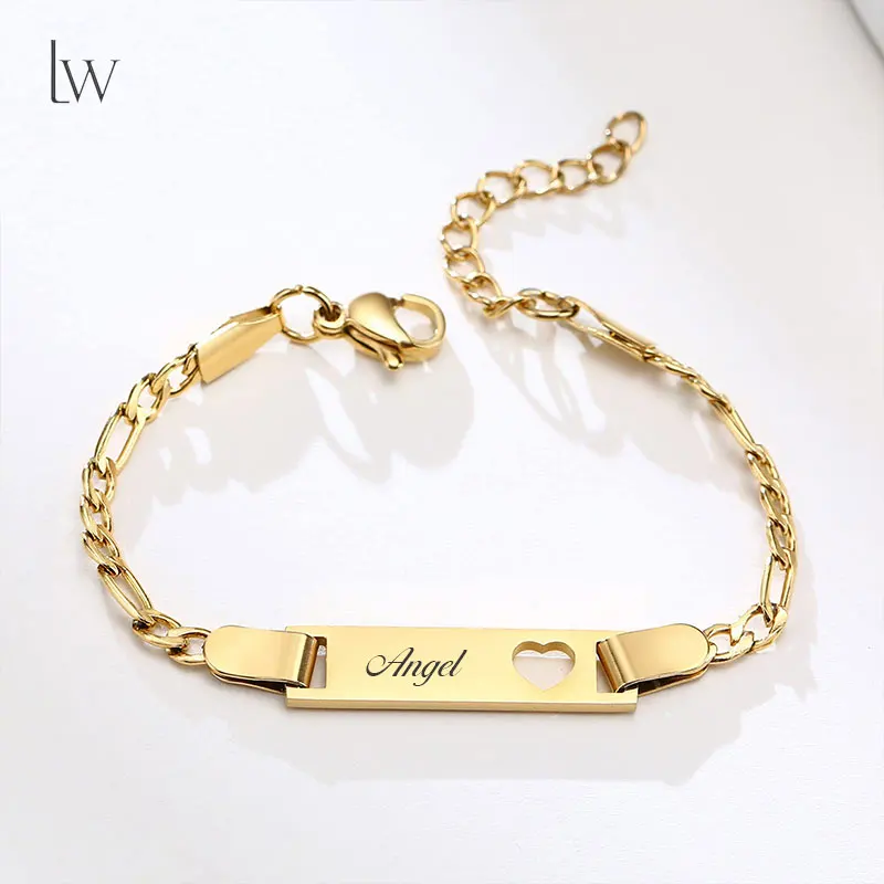 パーソナライズされた女の子男の子の名前誕生日ベビーブレスレット洗礼ギフト、カスタム中空愛ステンレス鋼低刺激性ブレスレット