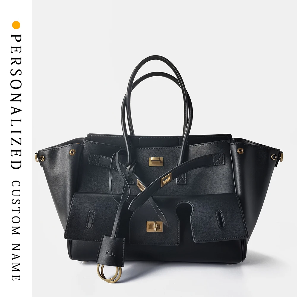 

New Genuine Leather Large Capacity Tote Women's Bag Dark Motorcycle Tote Large Bag Square Buckle Underarm Bag Multi-pocket Women