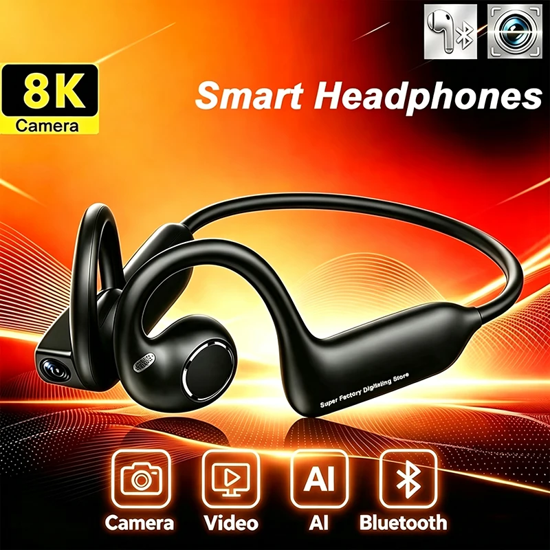 4K Smart-Kopfhörer mit 8MP-Kamera, Übersetzungsfunktion, Chat, WLAN, Videoaufnahme, Bluetooth 5.4, Sport-Ohrhörer für Sport und Radfahren