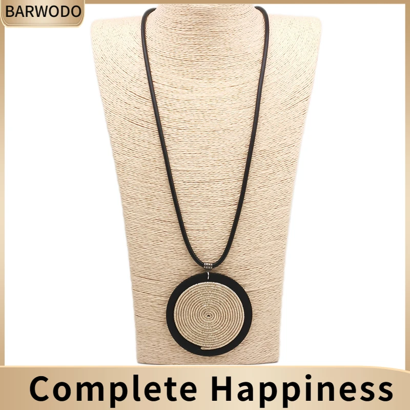 BARWODO Round Pendant Necklace Women Clothing Accessories Popular Black Rubber Chain Gold Color Charms Jewelry Party Necklaces