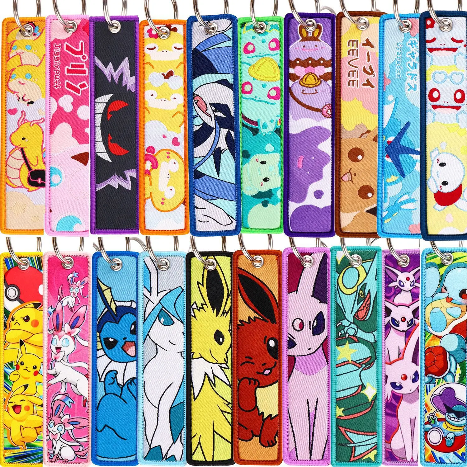 1pcs Japanese Pokémon Anime Game Monster Embroidery Fobs Holder Tag Key Ring Chain for Men Women Accessories Gifts