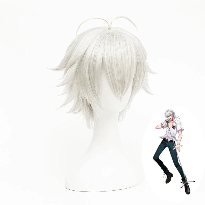 Parrucca cosplay anime White Boy Edge Lifting Capelli umani Seta ad alta temperatura Abbigliamento quotidiano Performance sul palco Decorazione completa Parrucchino