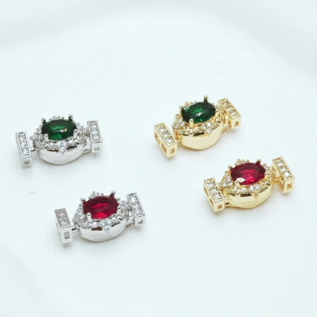 

1 Piece Pearl Necklace Bracelet Connection Buckle Red/Green Zirconium Palace Ingot Buckle Push Buckle DIY Jewelry Accessories