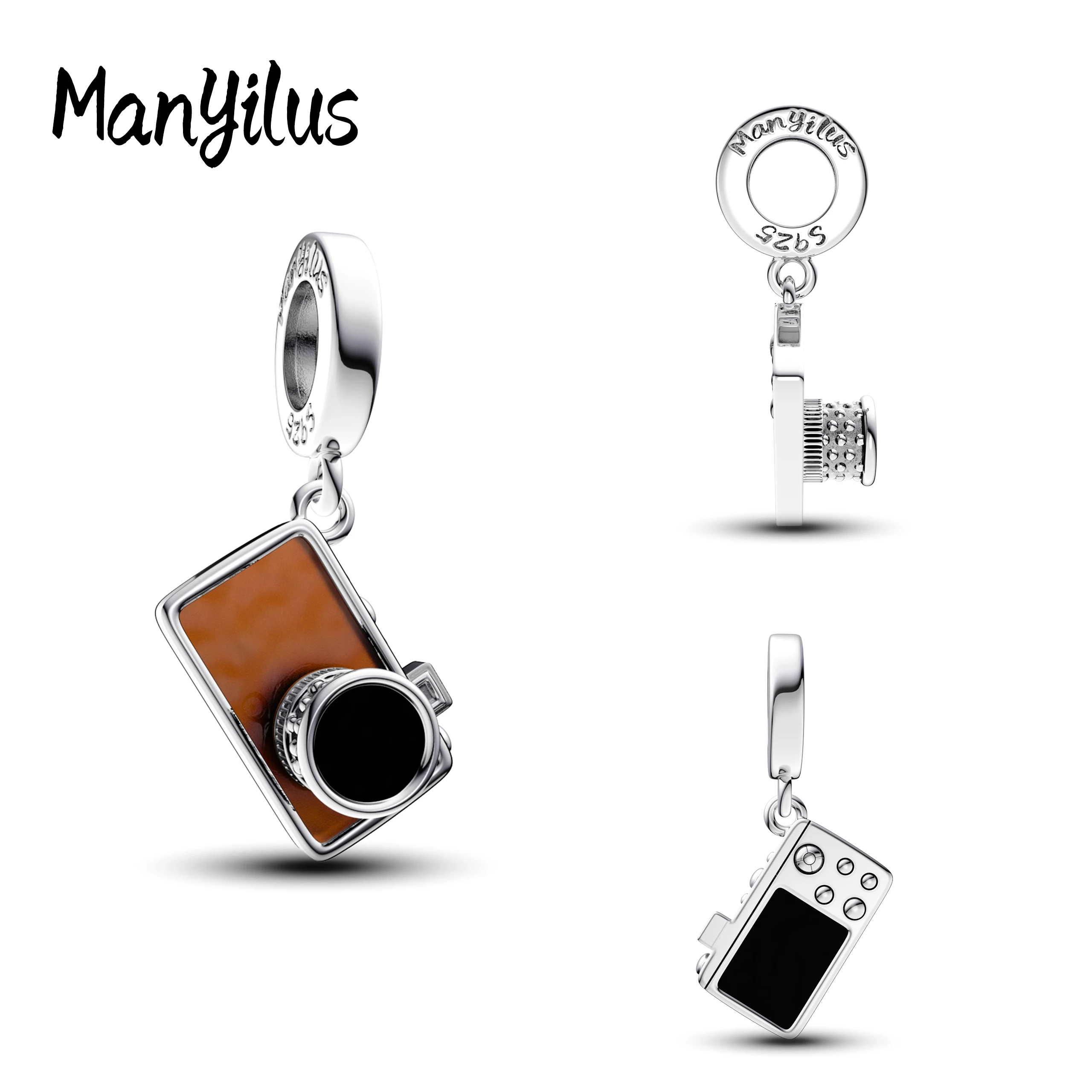 Manyilus Vintage Camera Charm, 925 Sterling Silver Photography Jewelry Pendant for DIY Original Bracelet, Retro Memory Gift