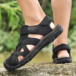 Men Sandals outdoor fashion Genuine Leather Men Beach Summer Casual Shoes Gladiator Sandals Anti-Collision Toe men Sandalias