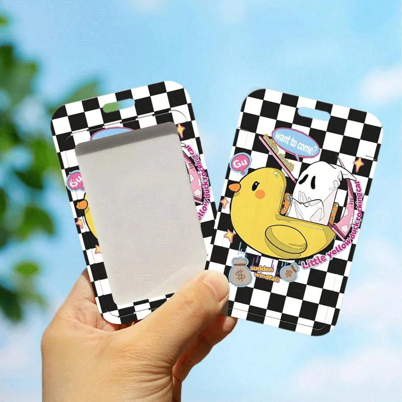 Tarjetero de pato amarillo para estudiantes, tarjeta de autobús, funda protectora para tarjeta de comida, soporte para sesión fotográfica Kpop, llavero colgante de primavera, resistente al desgaste