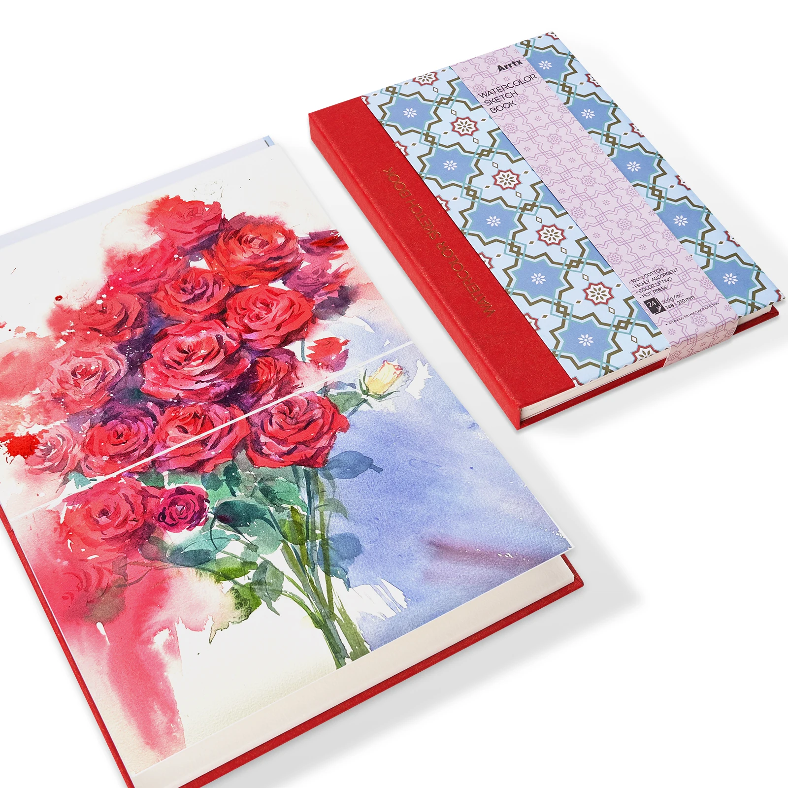 Arrtx Watercolor Sketchbook, 300g, 100% Cotton Paper, 24 Sheets, Hardcover Watercolor Journal for Use As Travel Notebook for Art
