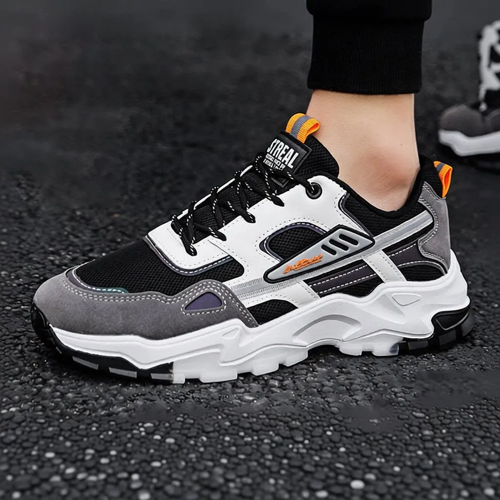 

Men's Breathable Running Shoes Low Top Mesh Casual Dad Sneakers Lightweight Travel Sports Footwear Flat Head Color Block Rubb...