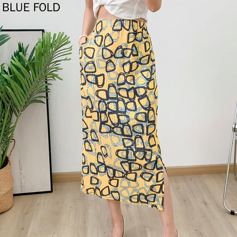 MIYAKE Design Pleated Skirt Women's Summer High Waist Printed Slim Princess Skirt Pleats Skirt New Summe Elegant Faldas Ropa