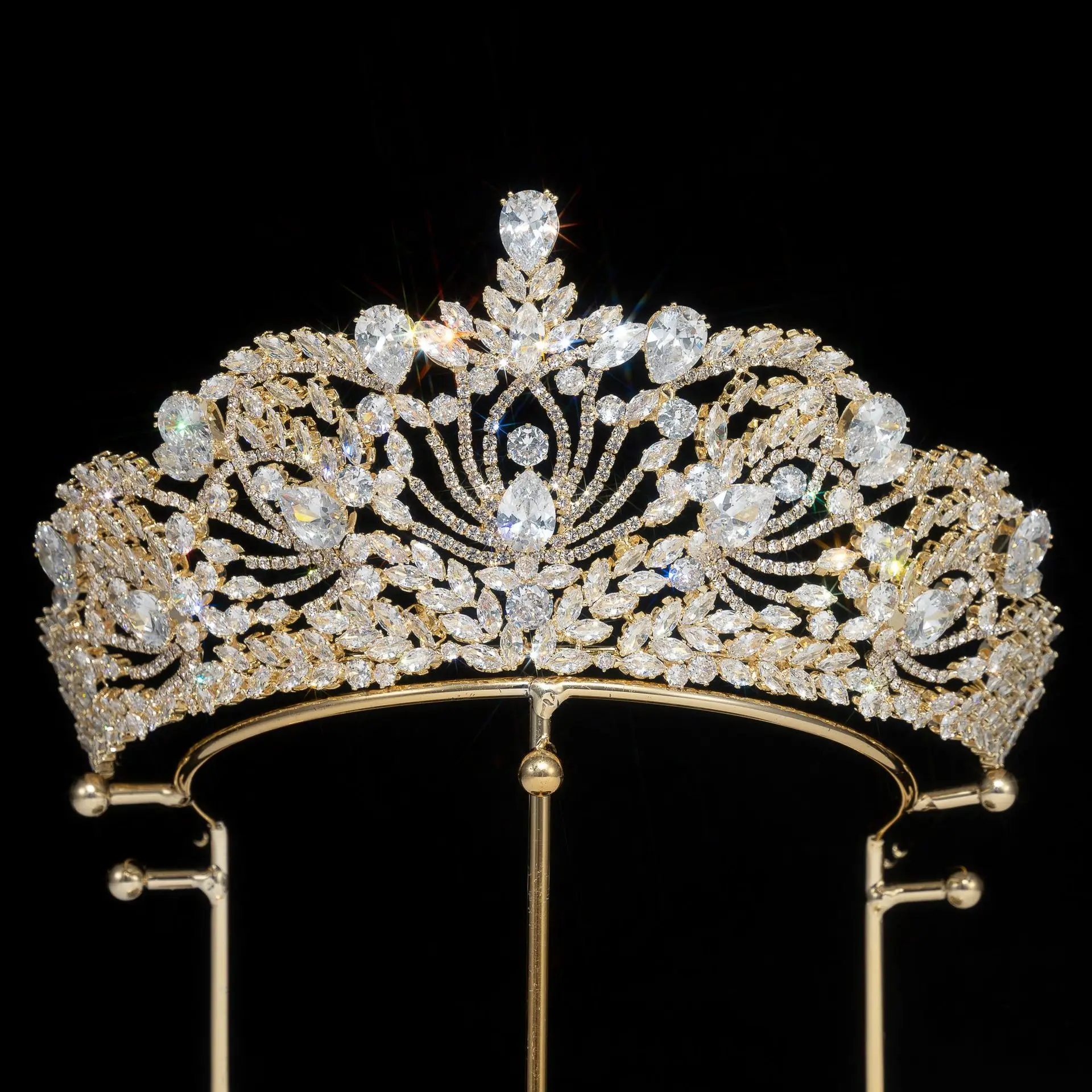 Luxury Queen Tiara Crown For Wedding Bride Headpiece Cubic Zirconia Big Princess Bridal Tiara Crown For Pageant Corona de novia