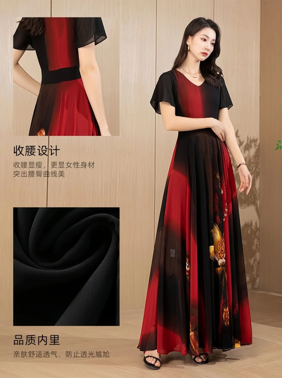 Dress Evening Dresses new Long Dresses Chiffon Dress Female Gentle Wind Summer Covered Belly Long Skirt Big Swing Skirt   Dress