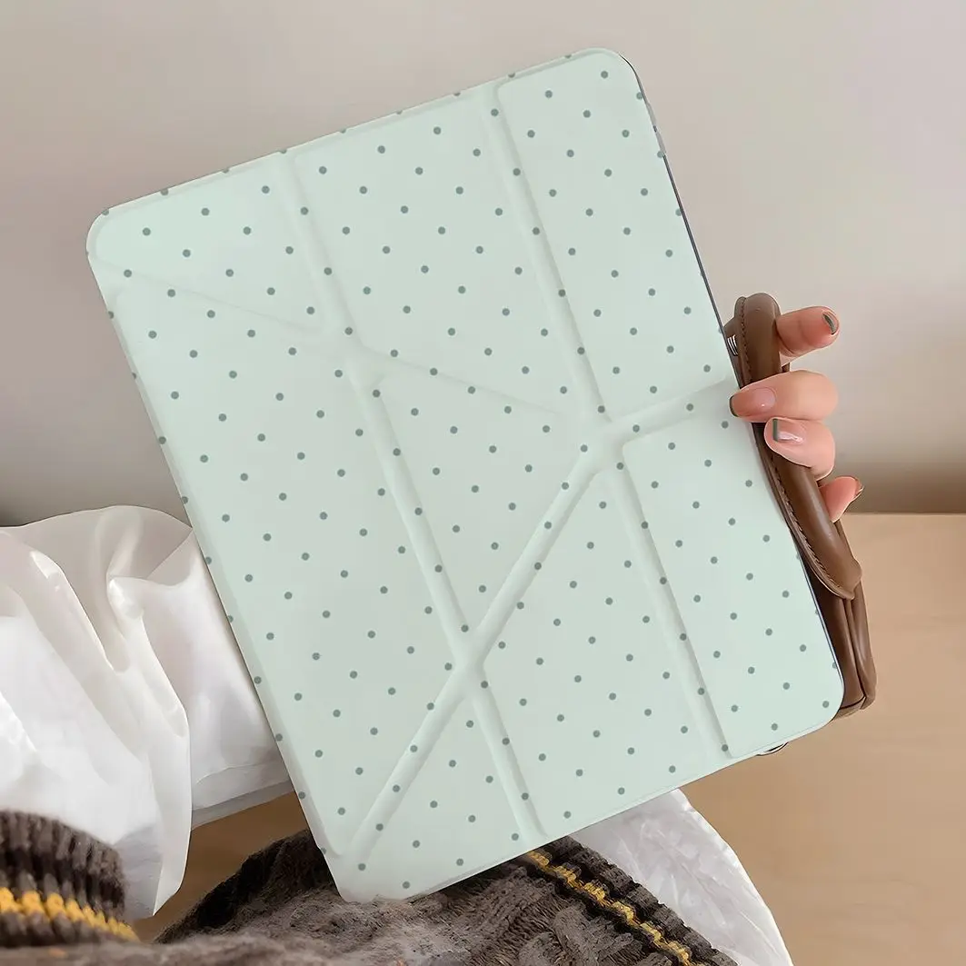 Green Wave Point Y Fold With Clasp Case For iPad Pro 11inch 2018 2024 iPad Pro 12.9inch 2018 Air 6 7 Pro 13in Minimalist Case