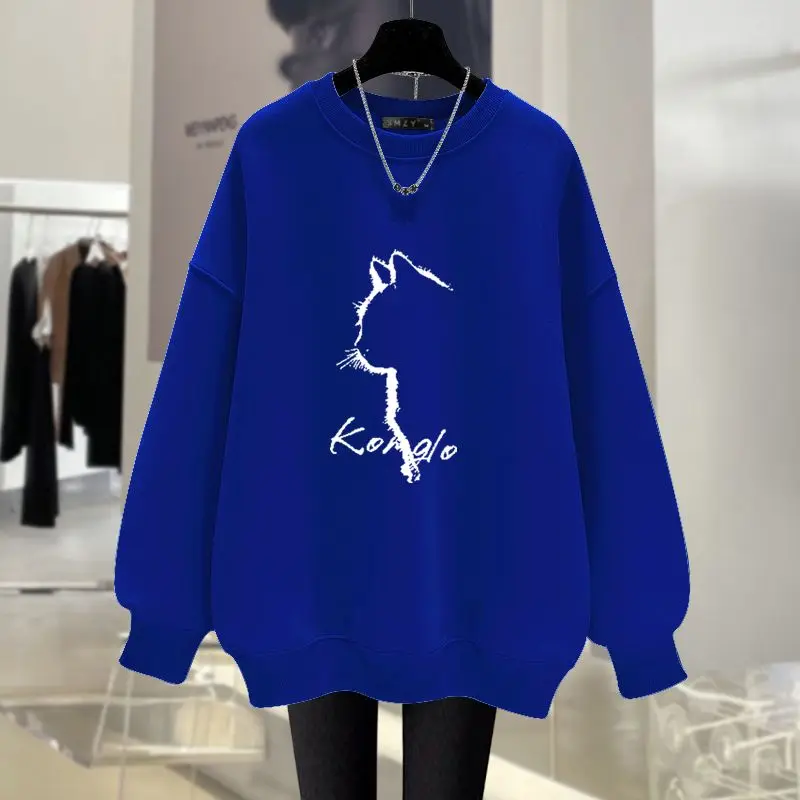 Herbst Winter O-Ausschnitt Capless Top Pullover Vintage lose lässige Langarm Sweatshirts Frauen Kleidung Cartoon gedruckt Hoodies