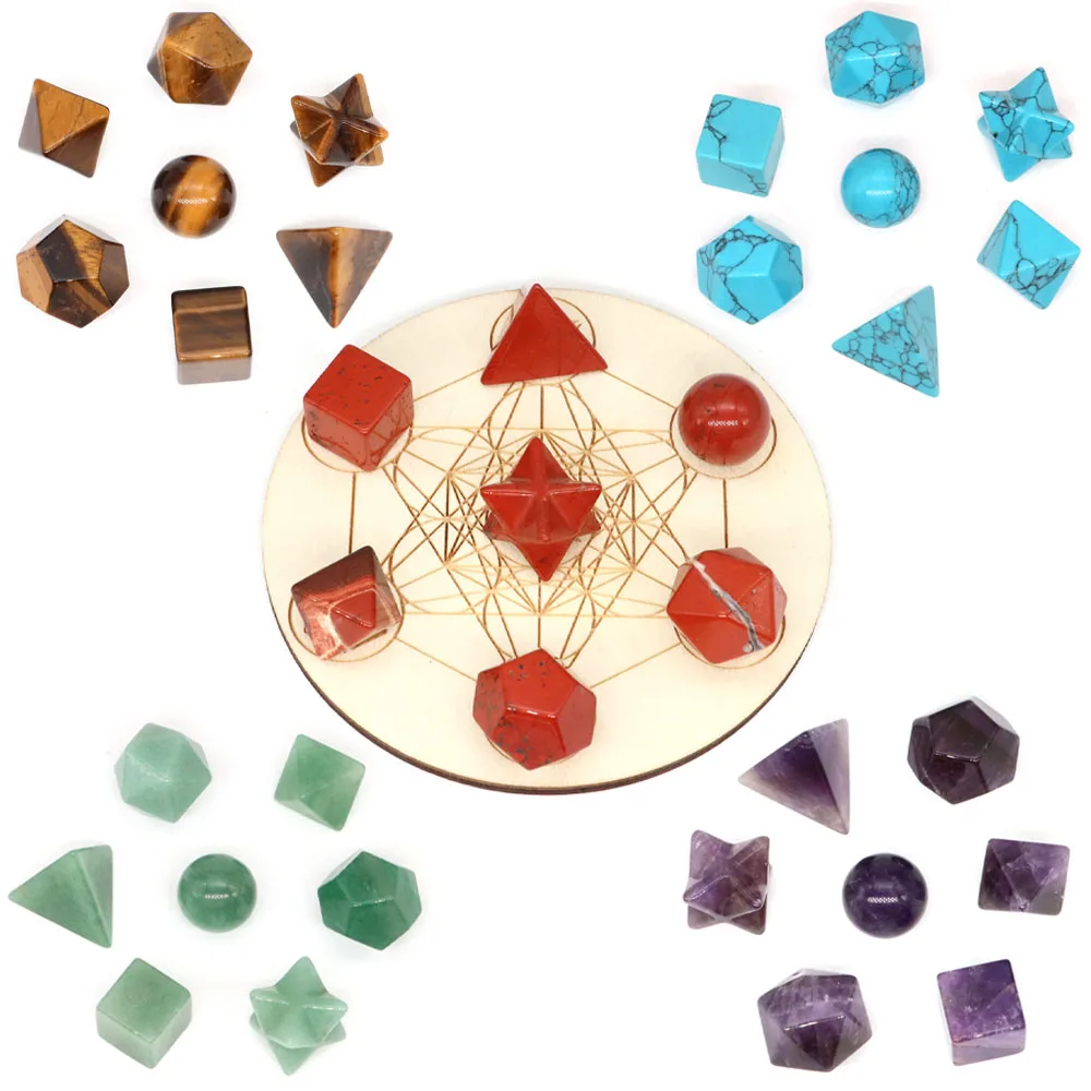 7Pcs Platonic Solid Crystal Geometry Set Natural Stone Reiki Crystal Sacred Geometric Chakra Gems for Meditation Home Decoration