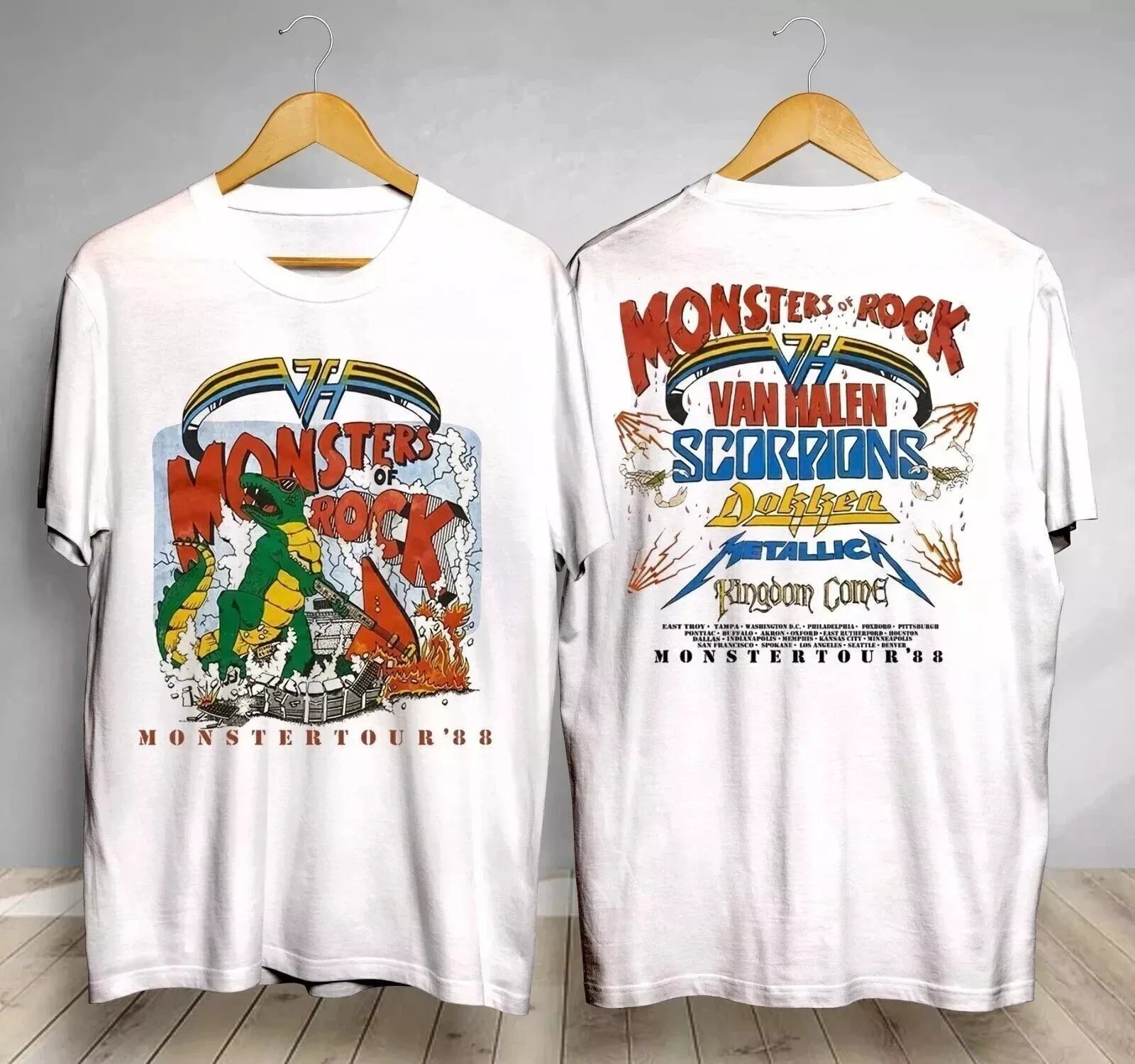 Vintage monstros de rock tour 1988 camiseta tour halen van presente fãs camiseta masculina preto casual tripulação pescoço algodão t
